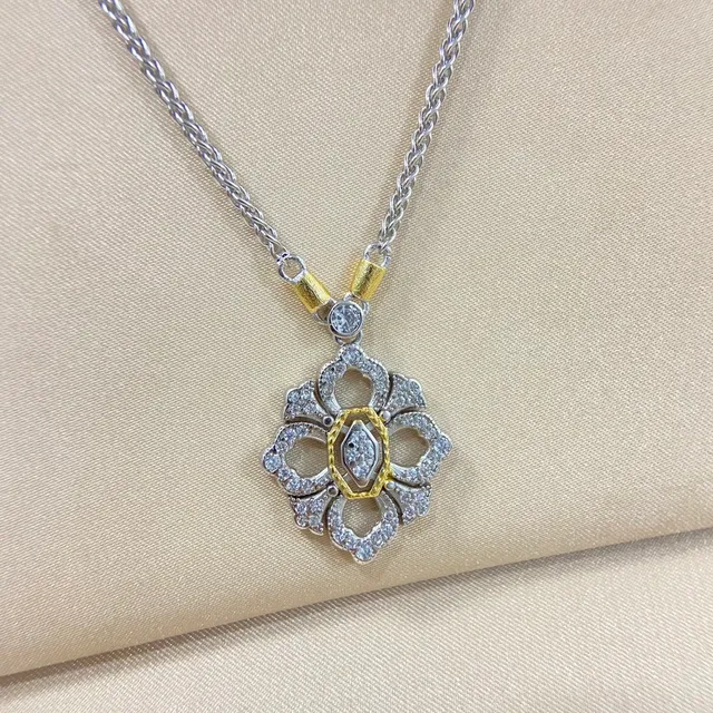 Silver Gold Layered Floral Motif Necklace 5