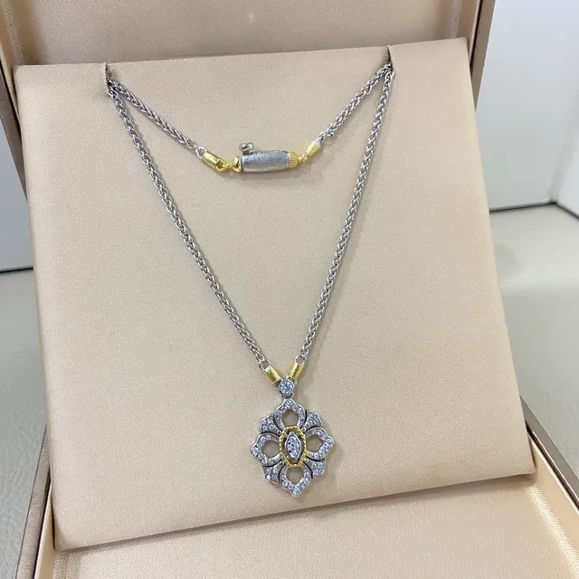 Silver Gold Layered Floral Motif Necklace 6