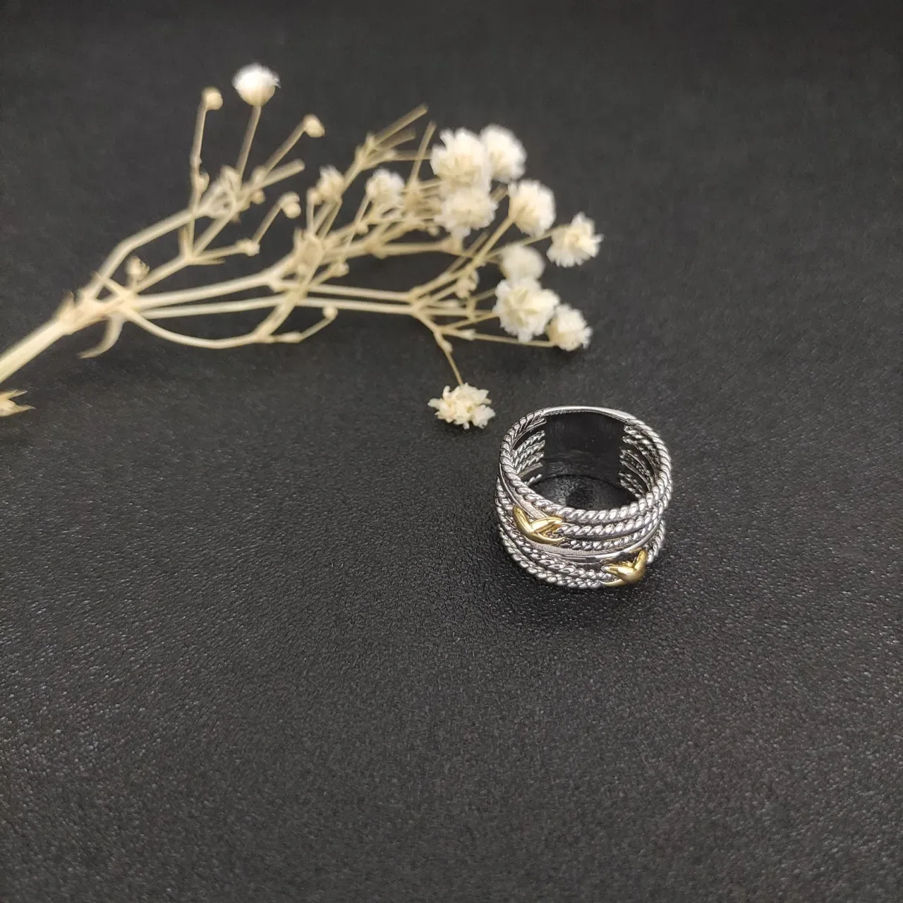 Silver Gold Multi-Band Twisted Rope Texture Ring 8