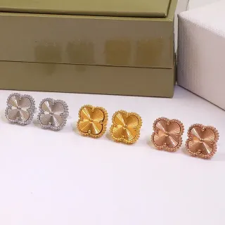 Silver Gold Quatrefoil Stud Beaded Border Earrings