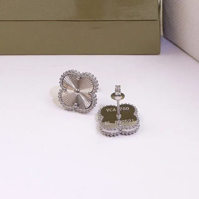 Silver Gold Quatrefoil Stud Beaded Border Earrings 2