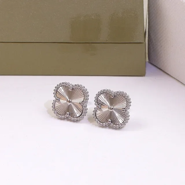 Silver Gold Quatrefoil Stud Beaded Border Earrings 3