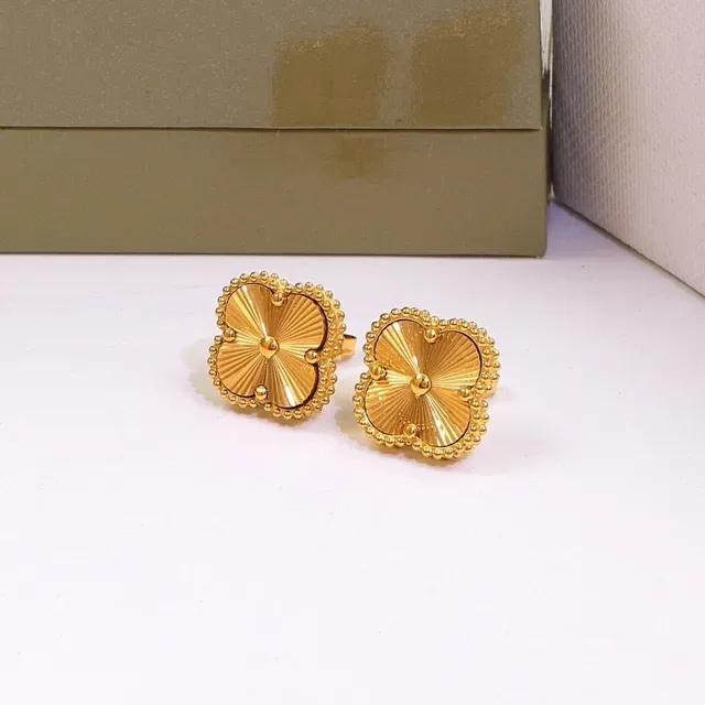 Silver Gold Quatrefoil Stud Beaded Border Earrings 4