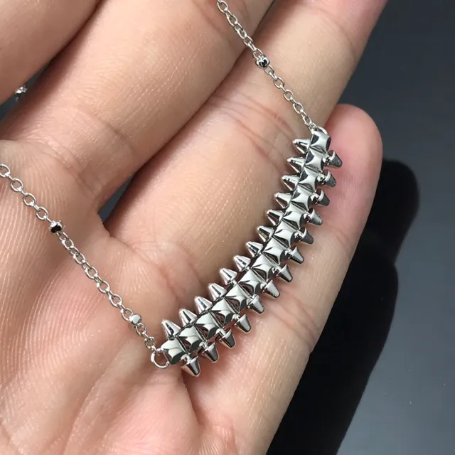 Silver Gold Spiked Bar Pendant Multi-Tone Metal Necklace 3