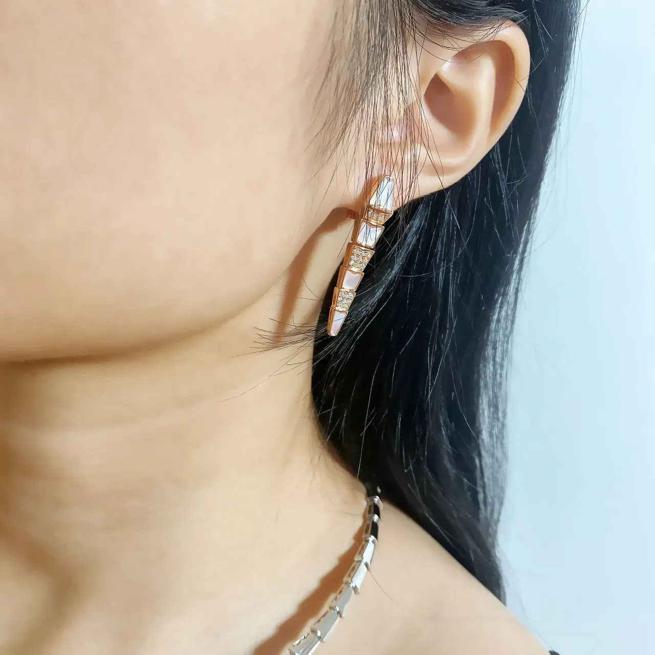 Silver Gold Tapered Geometric Mother-of-Pearl Inlay Jewelry 2