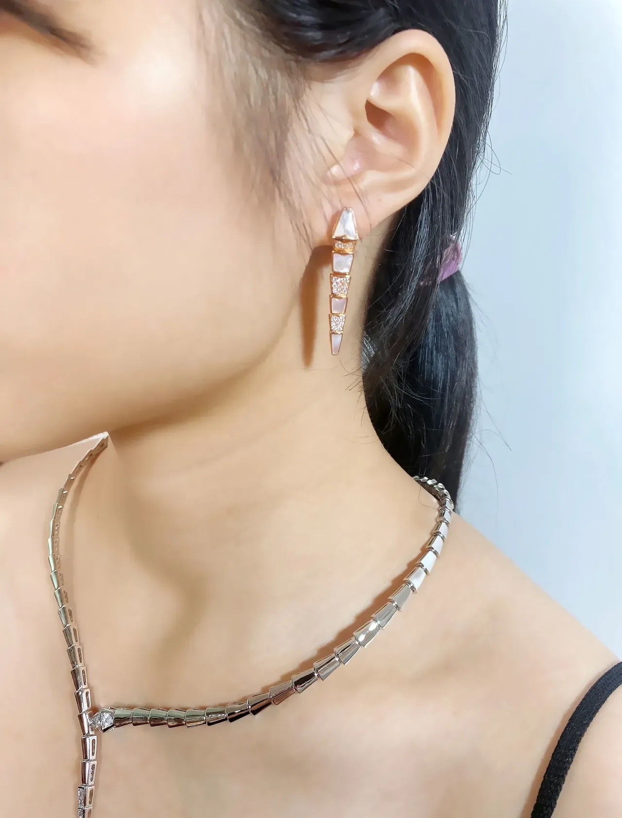 Silver Gold Tapered Geometric Mother-of-Pearl Inlay Jewelry 3
