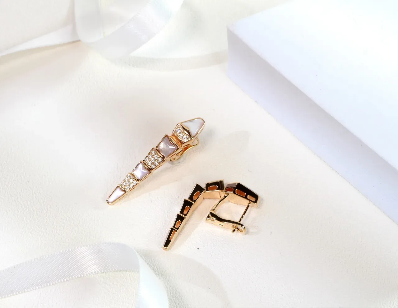 Silver Gold Tapered Geometric Mother-of-Pearl Inlay Jewelry 4