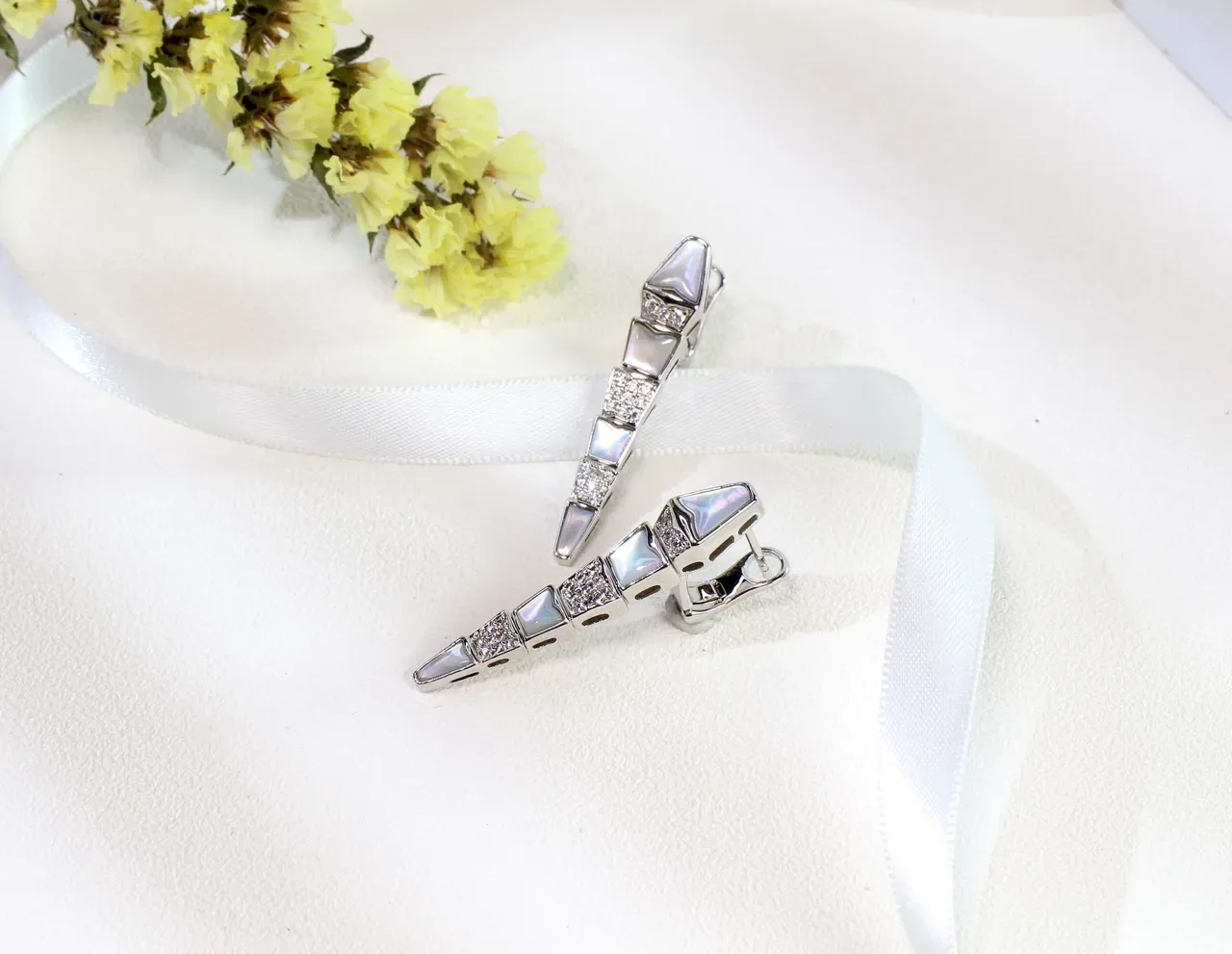 Silver Gold Tapered Geometric Mother-of-Pearl Inlay Jewelry 5