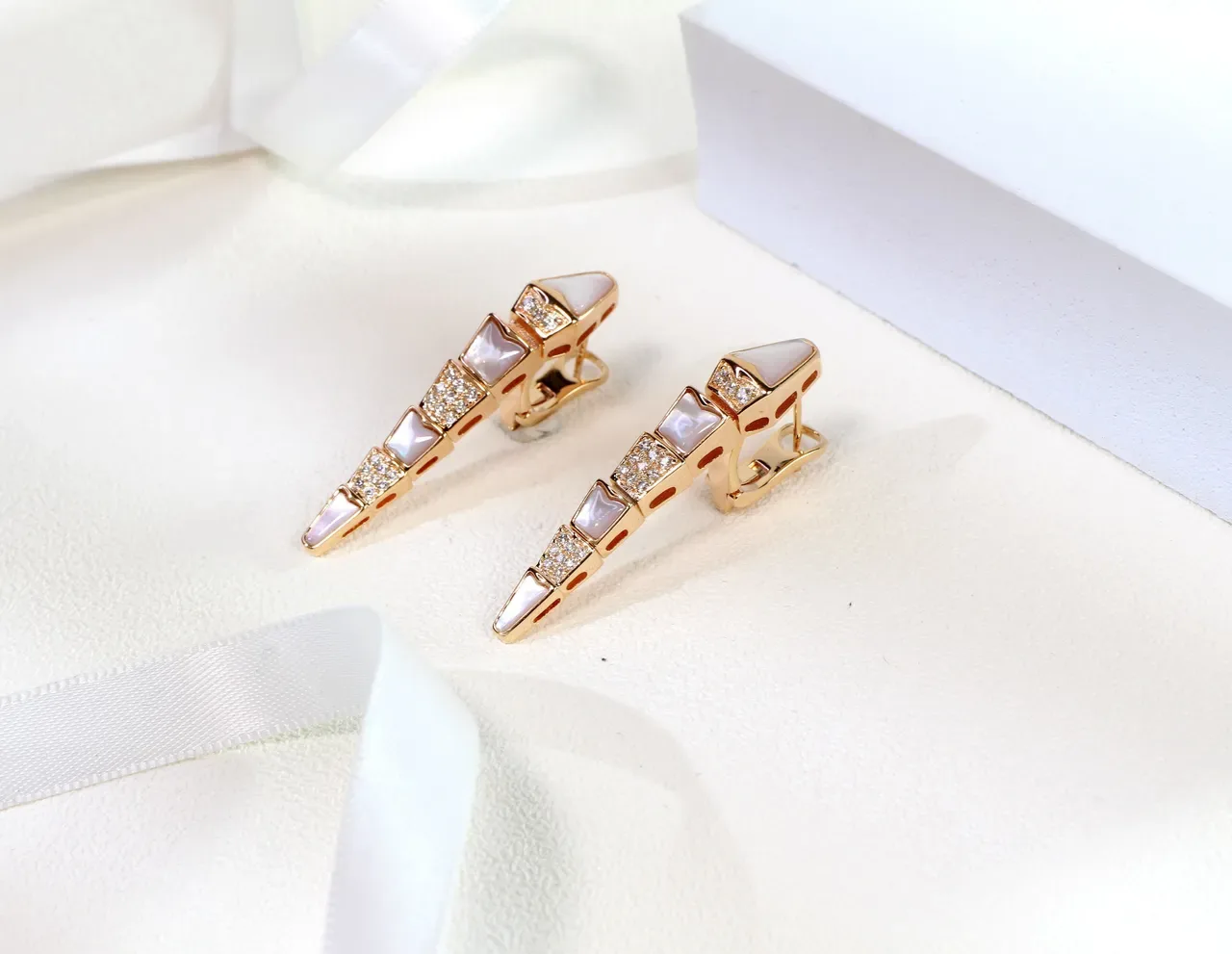 Silver Gold Tapered Geometric Mother-of-Pearl Inlay Jewelry 7