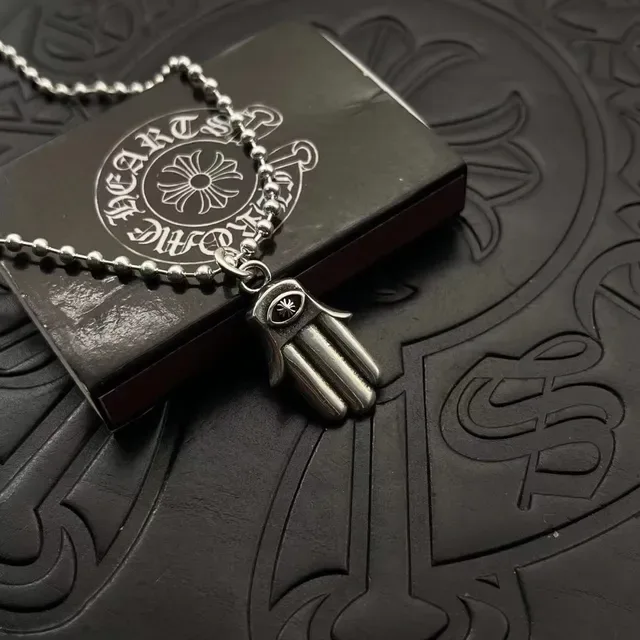Silver Hamsa Hand Pendant Evil Eye Motif Necklace 3