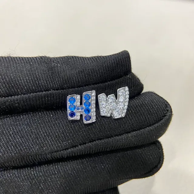 Silver Multicolor Pave-Set Letter-Shaped Earrings 4