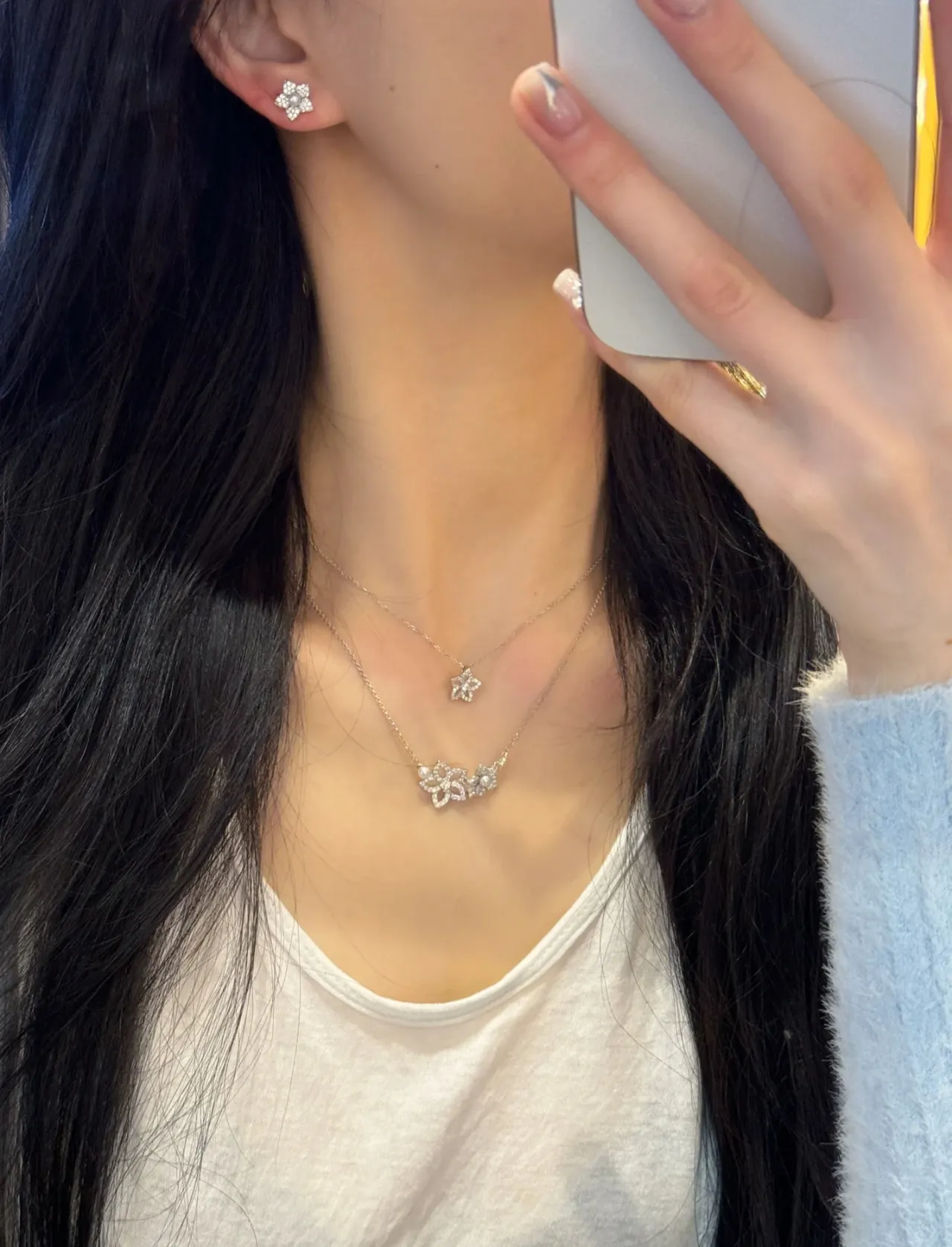Silver Navy Chain Floral Openwork Pendant Necklace 2