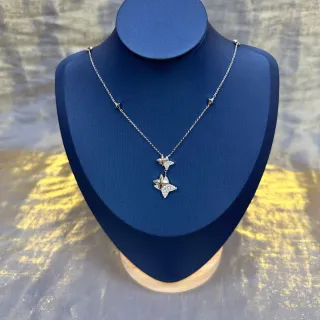 银色海军蓝双星吊坠 pave-set 宝石项链