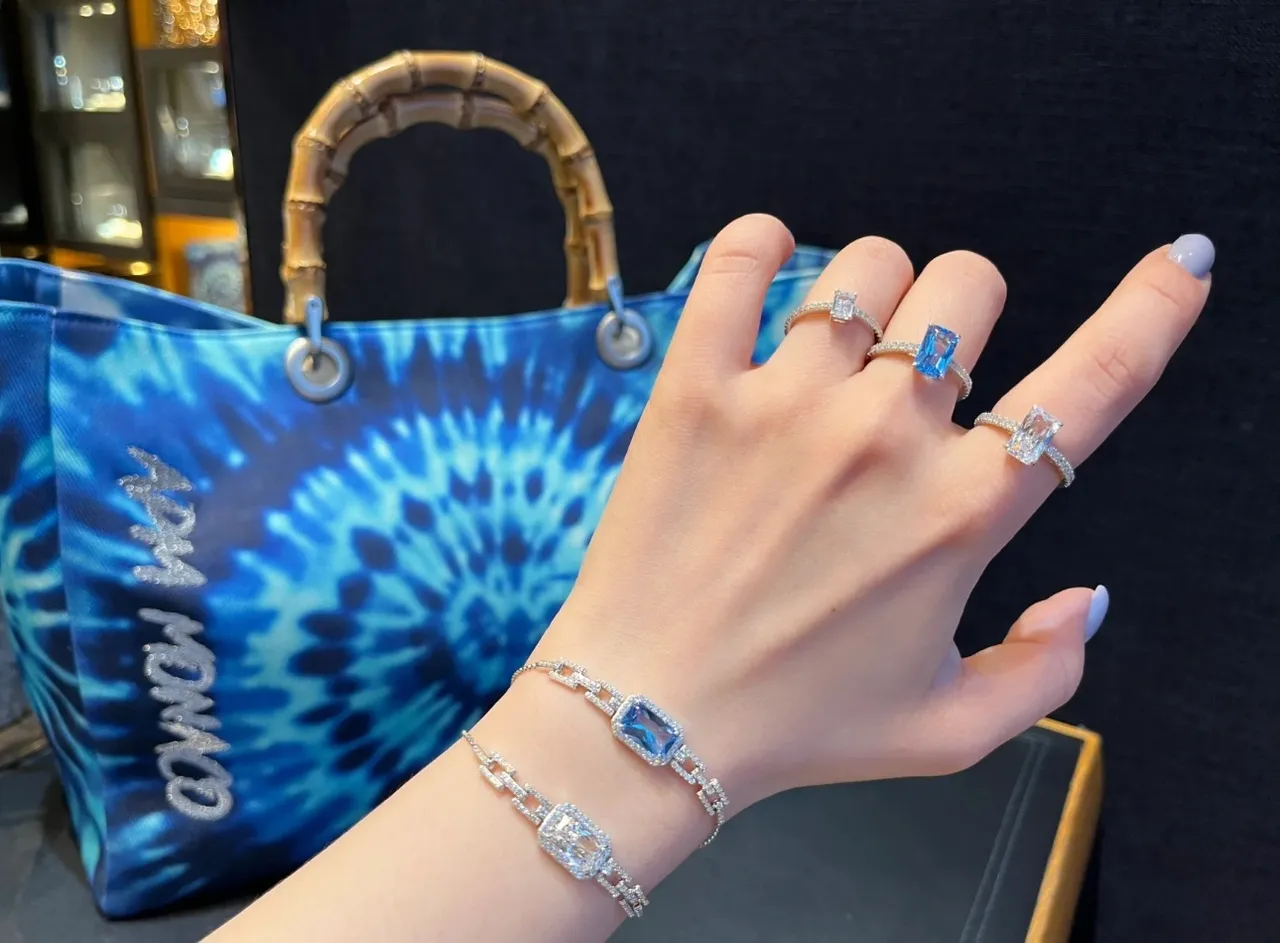 Silver Navy Link-Style Pavé-Set Bracelet 2