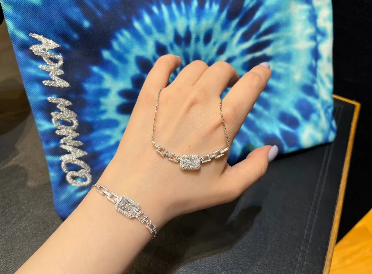 Silver Navy Link-Style Pavé-Set Bracelet 3