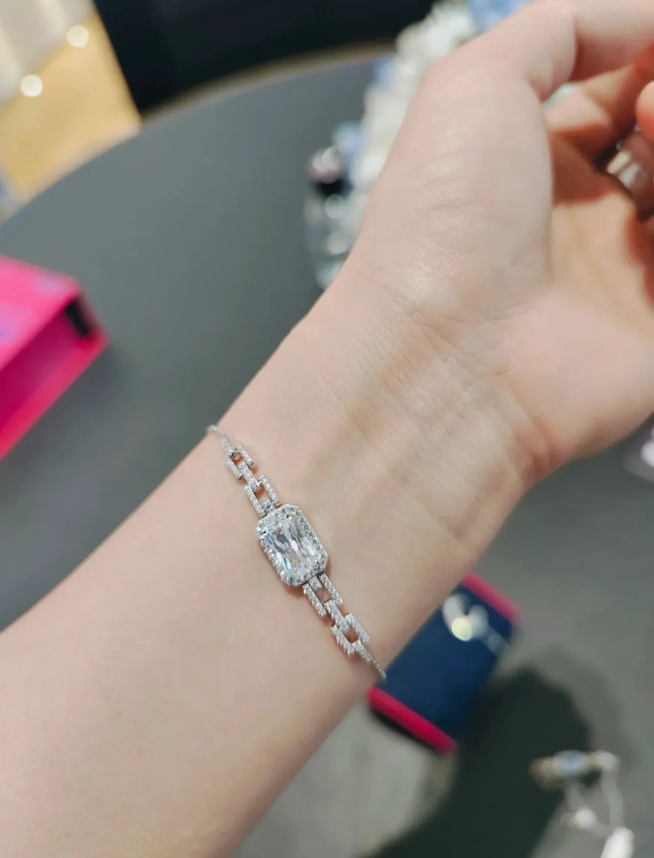 Silver Navy Link-Style Pavé-Set Bracelet 4