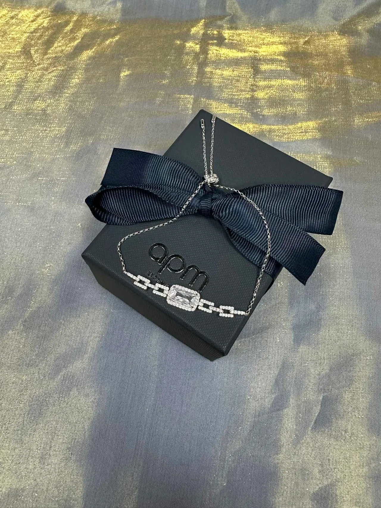 Silver Navy Link-Style Pavé-Set Bracelet 7