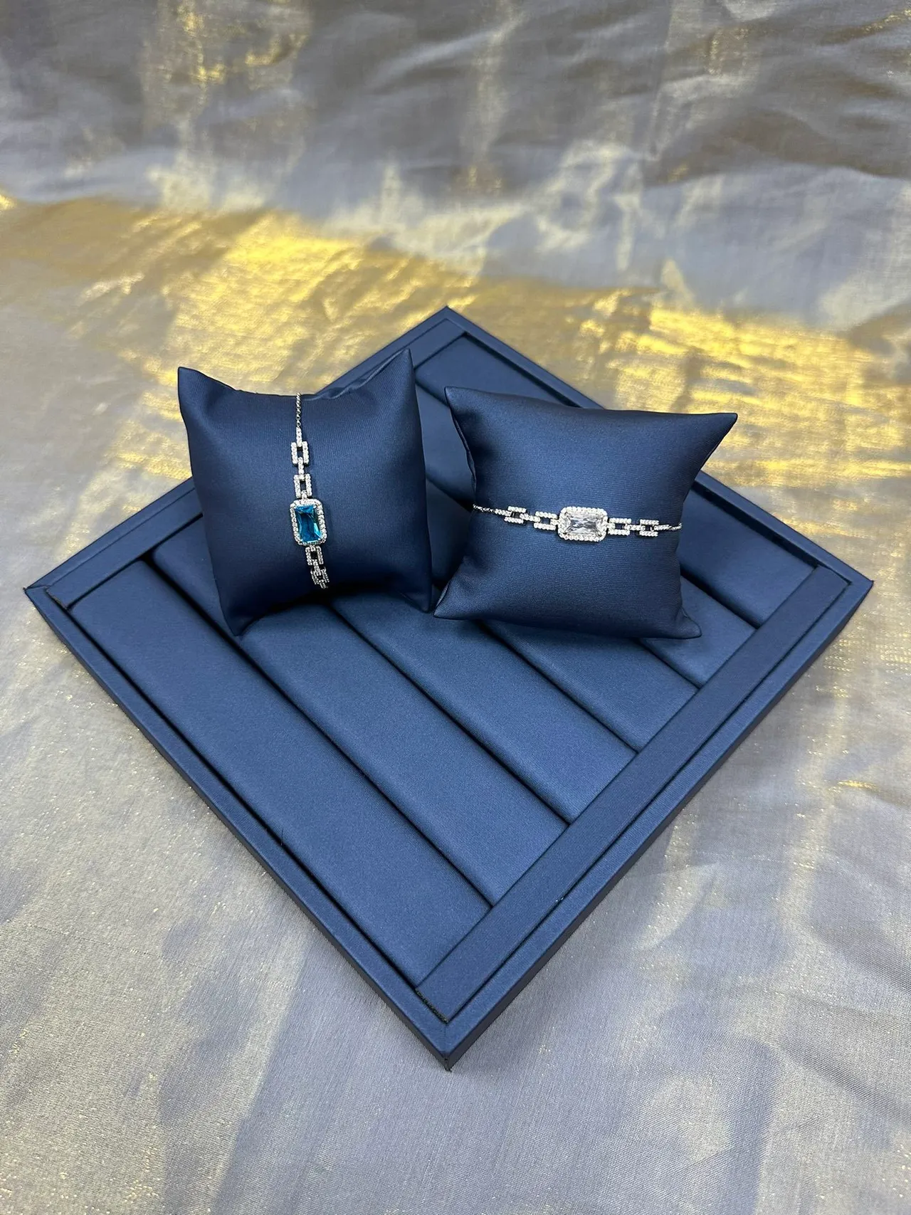 Silver Navy Link-Style Pavé-Set Bracelet 8