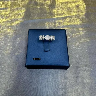 Silver Navy Three-Stone Cluster Pavé-Set Diamonds Ring