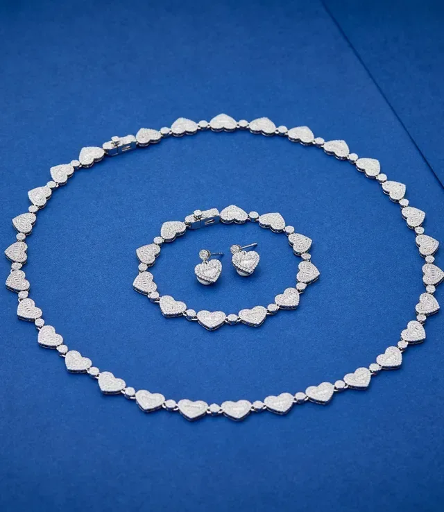 Silver Pavé-Set Hearts Round Connector Links Bracelet 2