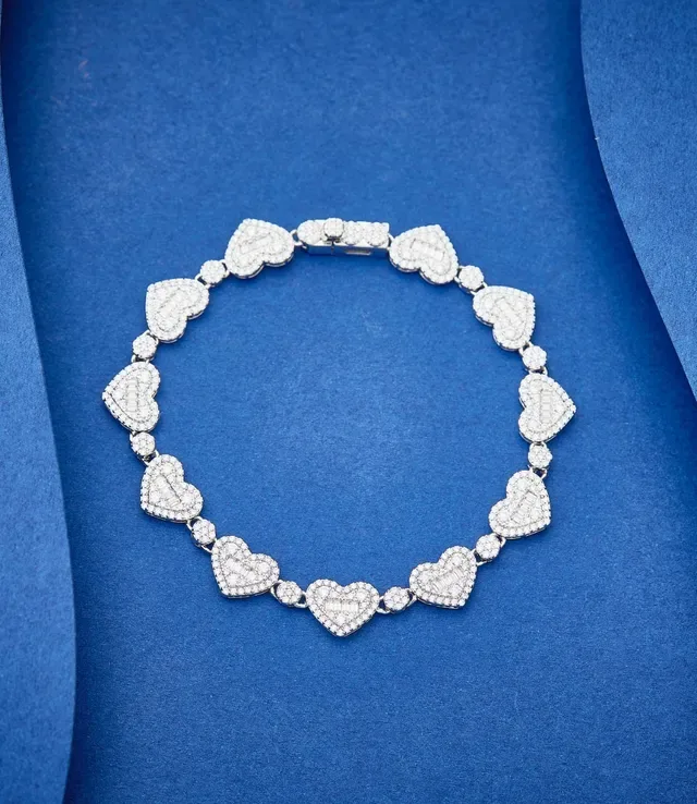 Silver Pavé-Set Hearts Round Connector Links Bracelet 5