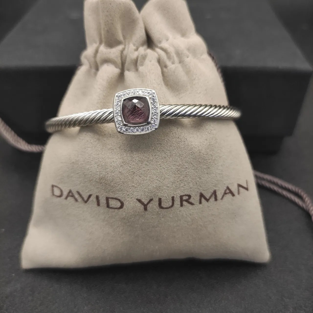 Silver Purple Twisted Cable Band Square Cushion-Cut Center Stone Bracelet 4