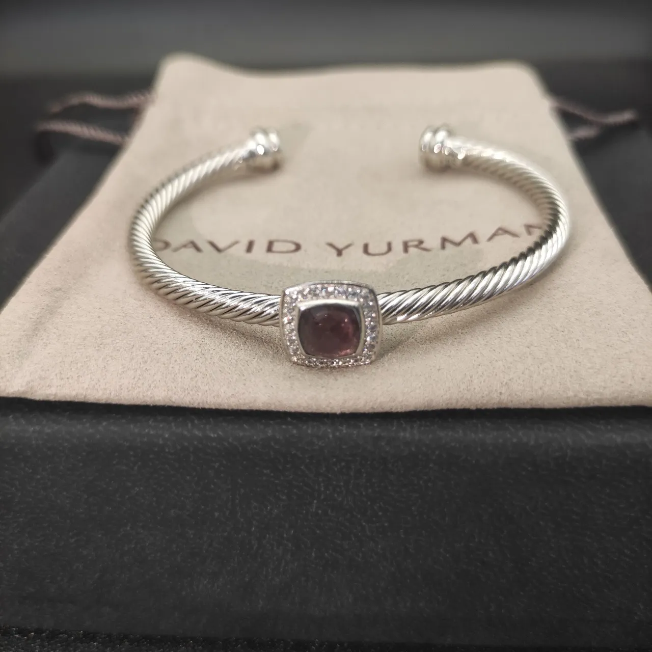 Silver Purple Twisted Cable Band Square Cushion-Cut Center Stone Bracelet 5