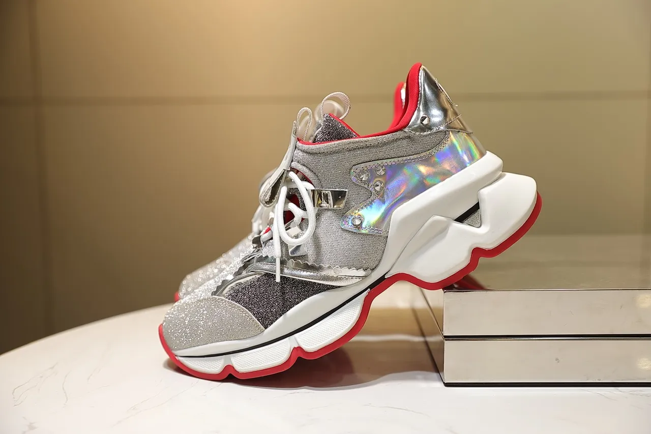 Silver Red Glitter Metallic Upper Accent Lining Chunky Sneakers 2