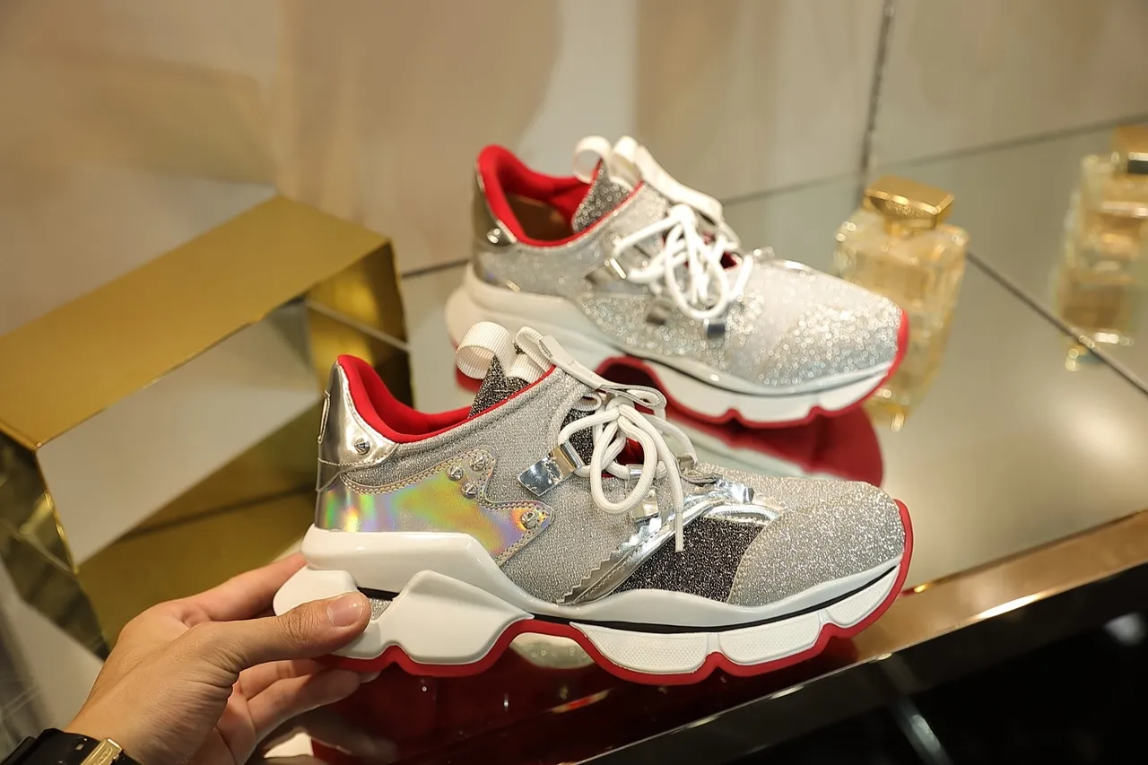 Silver Red Glitter Metallic Upper Accent Lining Chunky Sneakers 3