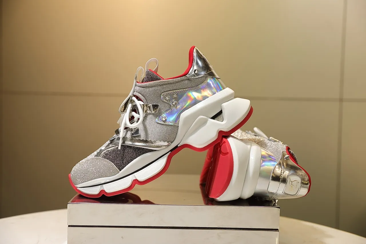 Silver Red Glitter Metallic Upper Accent Lining Chunky Sneakers 4