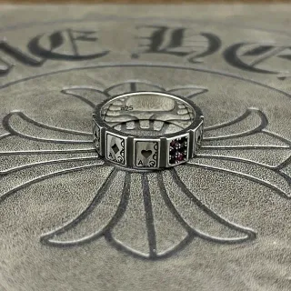 Silver Red Segmented Band Playing Card Motif Ring