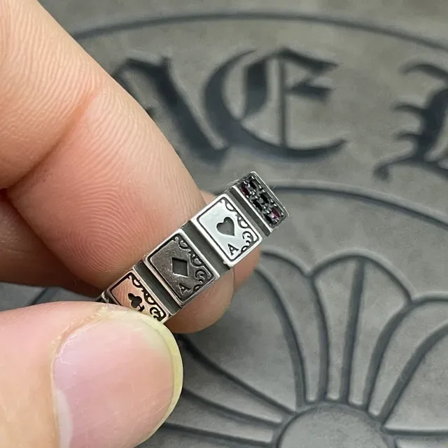Silver Red Segmented Band Playing Card Motif Ring 2