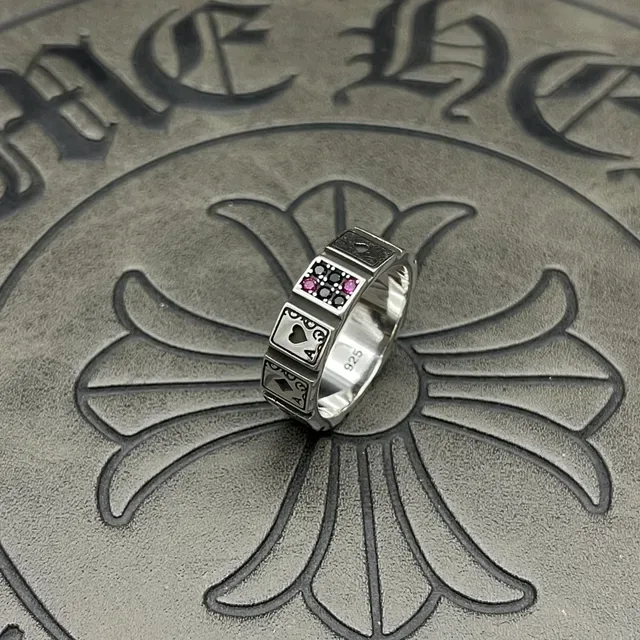 Silver Red Segmented Band Playing Card Motif Ring 8