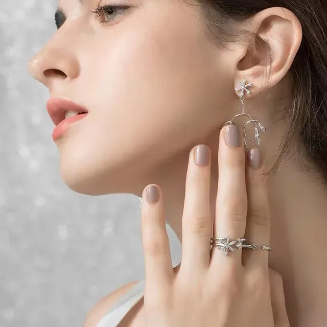 Silver-Tone Floral Branch Chandelier Earrings 2