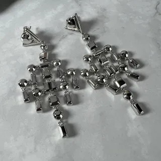 Silver-Tone Geometric Chandelier Dangling Earrings