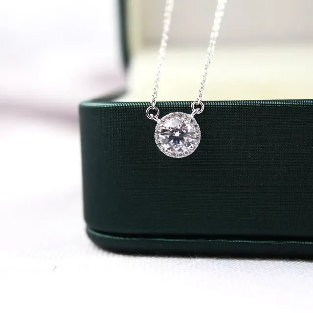 Silver-Tone Halo Solitaire Pendant Necklace 4