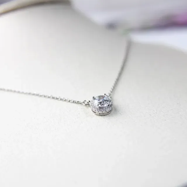 Silver-Tone Halo Solitaire Pendant Necklace 5