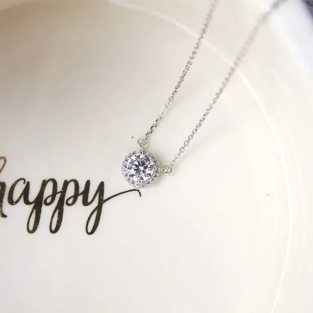 Silver-Tone Halo Solitaire Pendant Necklace 6