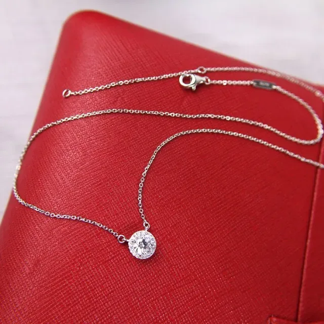 Silver-Tone Halo Solitaire Pendant Necklace 7