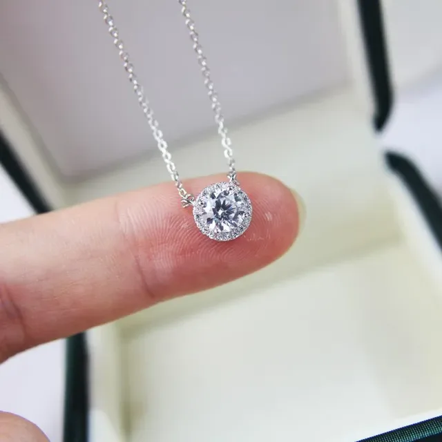 Silver-Tone Halo Solitaire Pendant Necklace 8