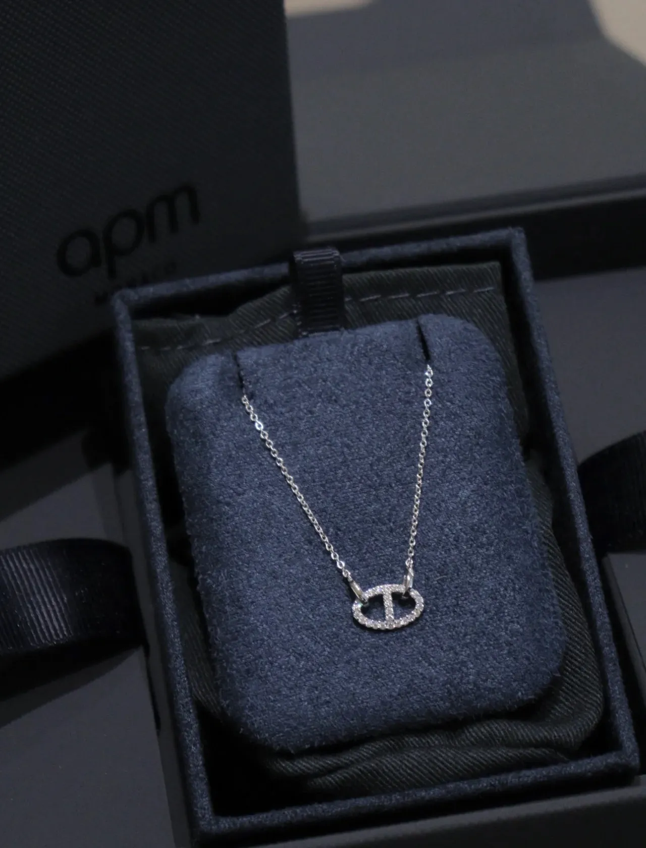 Silver-Tone Oval Pave Pendant Necklace 7