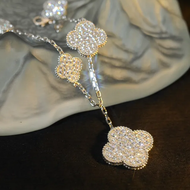 Silver-Tone Pavé Crystal Clover Charm Bracelet 4