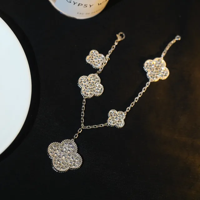 Silver-Tone Pavé Crystal Clover Charm Bracelet 5