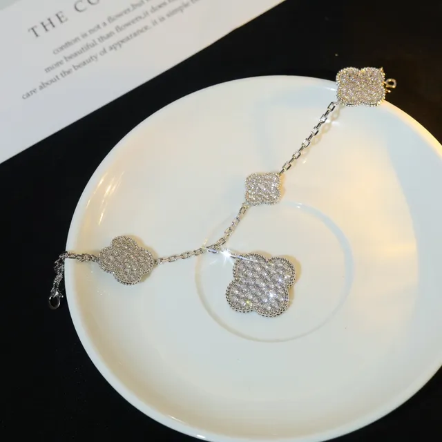 Silver-Tone Pavé Crystal Clover Charm Bracelet 6