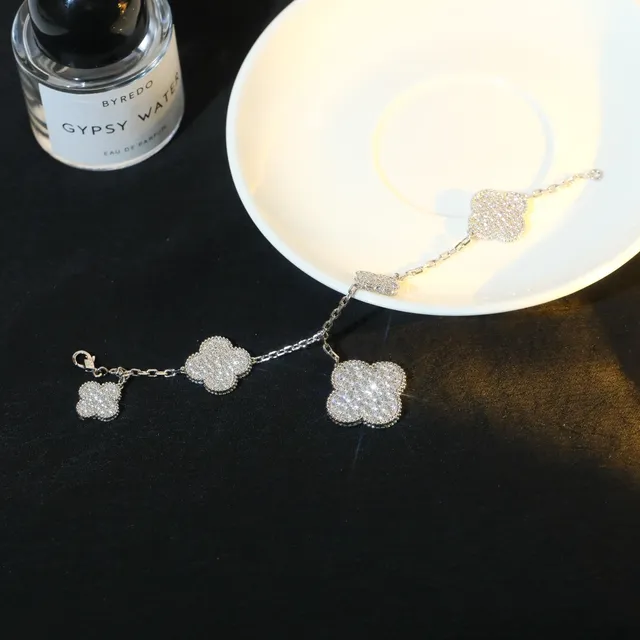 Silver-Tone Pavé Crystal Clover Charm Bracelet 7