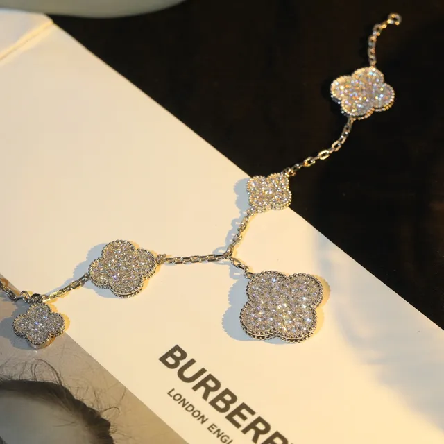 Silver-Tone Pavé Crystal Clover Charm Bracelet 8