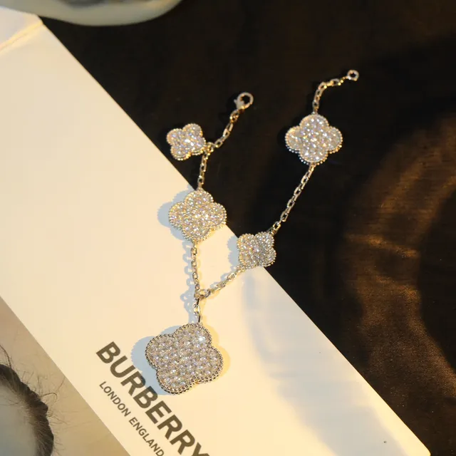 Silver-Tone Pavé Crystal Clover Charm Bracelet 9