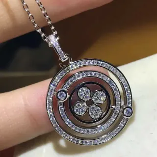 Silver-Tone Pavé Crystal Floral Rotating Circle Pendant Necklace