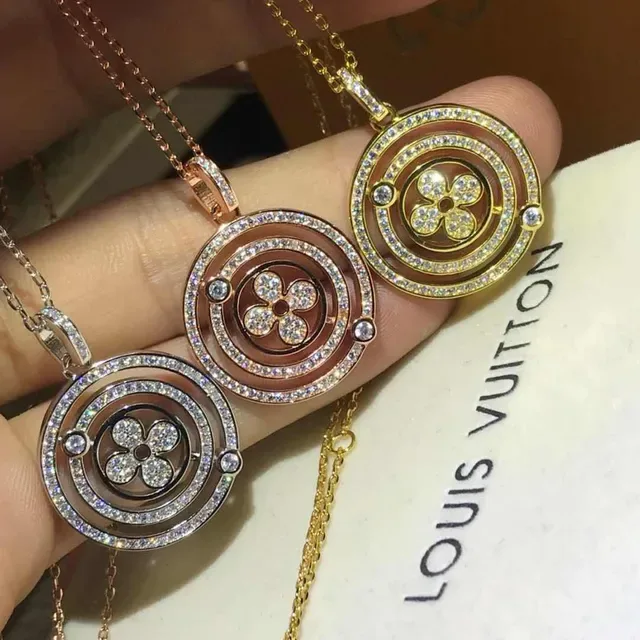 Silver-Tone Pavé Crystal Floral Rotating Circle Pendant Necklace 2