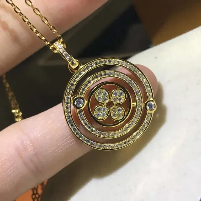 Silver-Tone Pavé Crystal Floral Rotating Circle Pendant Necklace 3